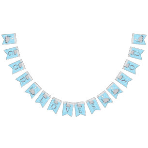 Blue, White Gray 🐘 Elephant Baby - Baptisms Bunting Flags