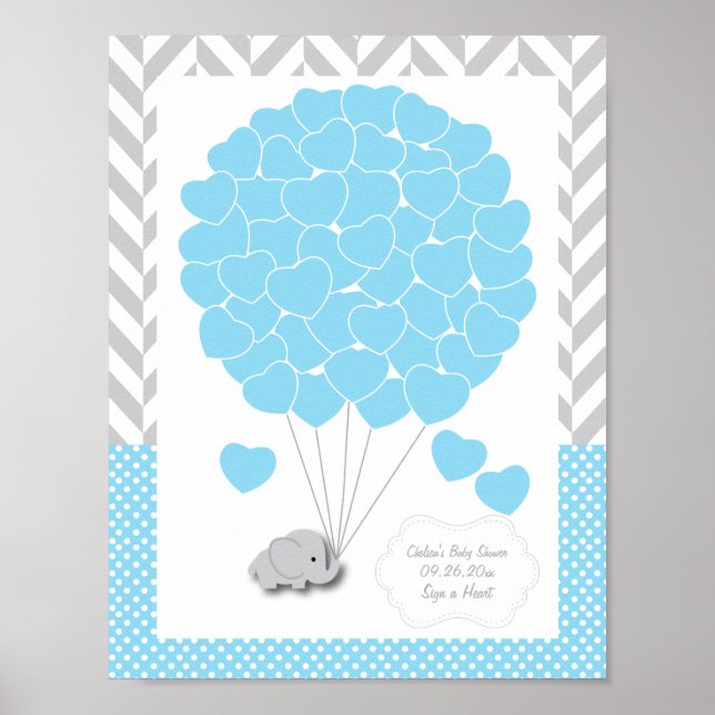 Blue, White Gray Elephant Baby Shower 2 - Guest Poster (Front)