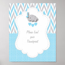 Blue, White Gray Elephant Baby Shower 4 Poster