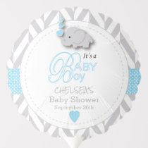 Blue, White Gray Elephant Baby Shower Balloon