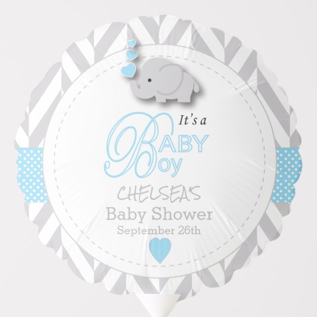 Blue, White Gray Elephant Baby Shower Balloon (Front)