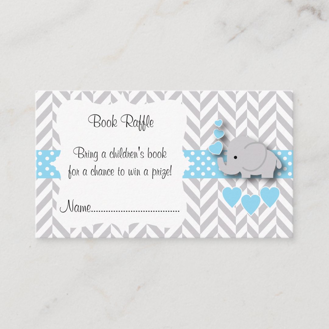 Blue, White Gray Elephant Baby Shower Book Raffle Enclosure Card Zazzle