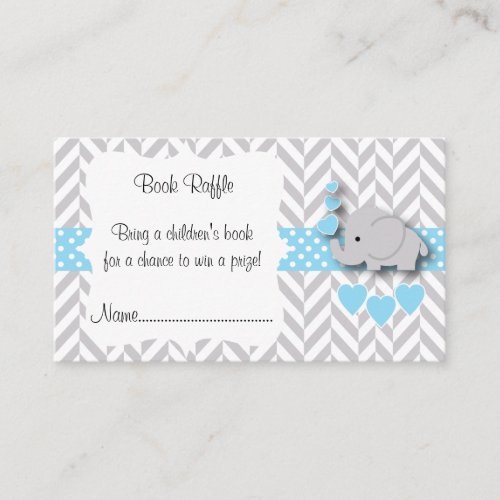 Blue White Gray Elephant Baby Shower Book Raffle Enclosure Card