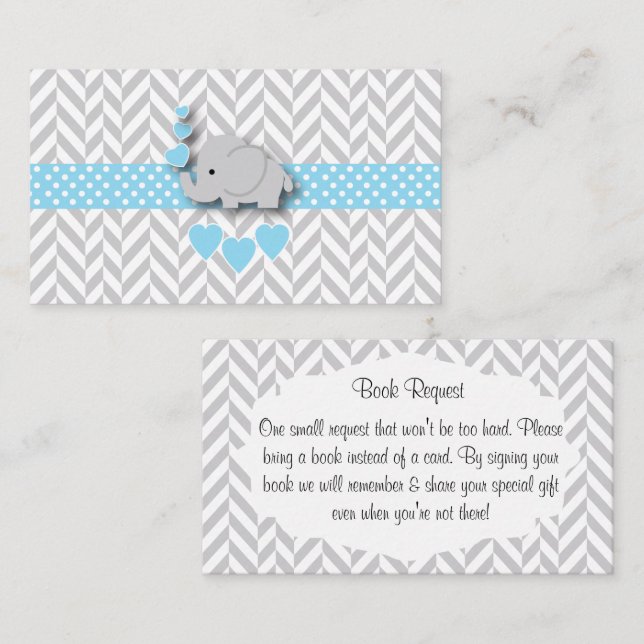Blue White Gray Elephant Baby Shower Book Request Enclosure Card (Front/Back)