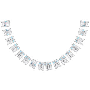 Blue, White Gray Elephant Baby Shower Bunting Flags