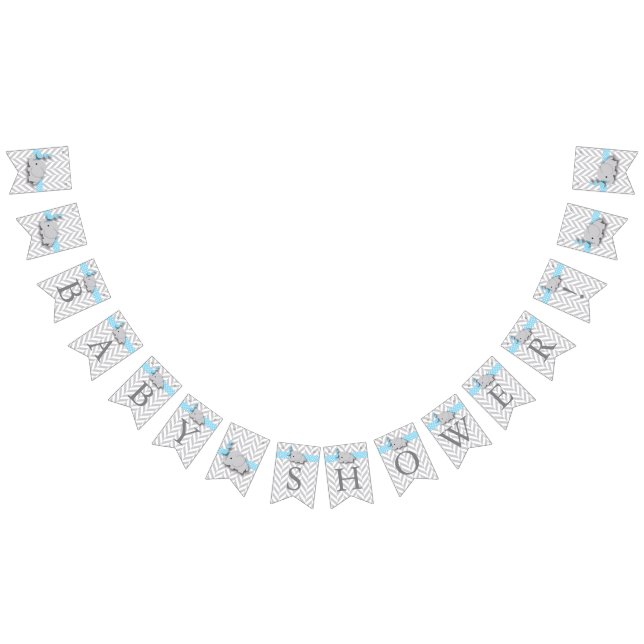Blue, White Gray Elephant Baby Shower Bunting Flags (All)