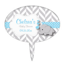 Blue, White Gray Elephant Baby Shower Cake Topper