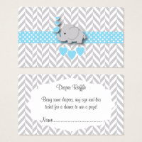 Blue White Gray Elephant Baby Shower Diaper Raffle Business Card
