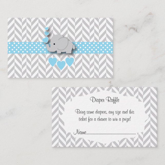 Blue White Gray Elephant Baby Shower Diaper Raffle Enclosure Card (Front/Back)