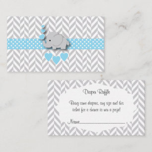 Blue White Gray Elephant Baby Shower Diaper Raffle Enclosure Card