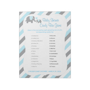 Blue, White & Gray Elephant Baby Shower - Game 2 Notepad