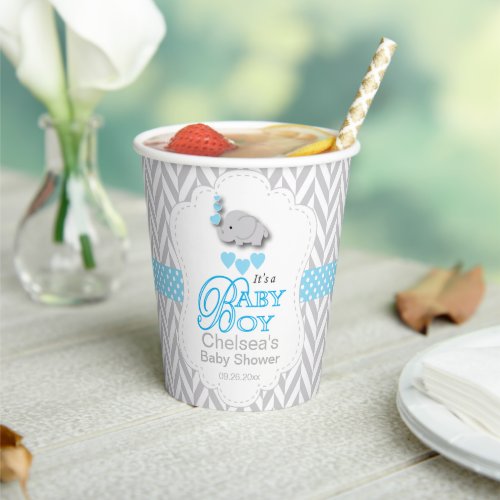 Blue White Gray Elephant Baby Shower   Paper Cups
