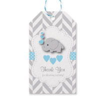 Blue, White Gray Elephant Baby Shower Thank You Gift Tags