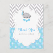 Blue, White, Gray Elephant Baby Shower Thank You Postcard