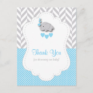 Blue, White, Gray Elephant Baby Shower Thank You Postcard