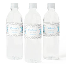 Blue, White Gray Elephant Baby Shower Water Bottle Label