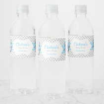 Blue, White Gray Elephant Baby Shower Water Bottle Label