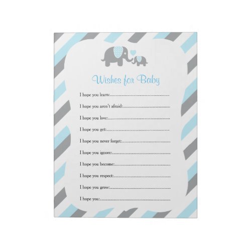 Blue White  Gray Elephant Baby Shower _ Wishes 2 Notepad