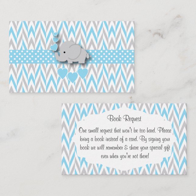 Blue White Gray Elephant  Book Request Enclosure Card (Front/Back)