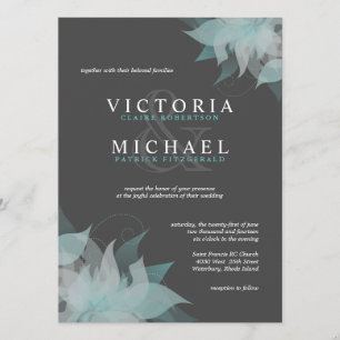 Blue White & Gray Floral Wedding Invitations