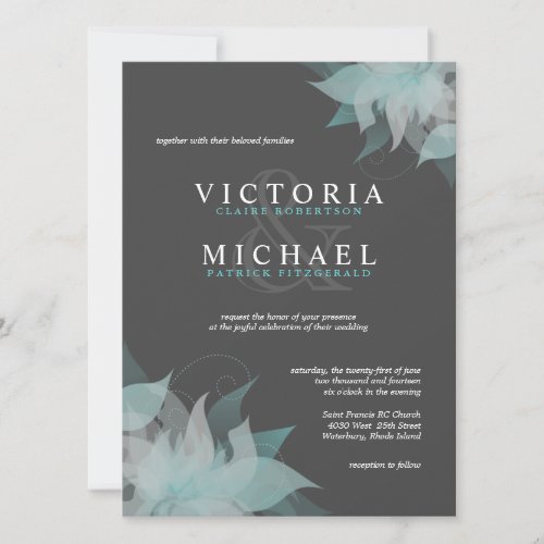 Blue White &amp; Gray Floral Wedding Invitations