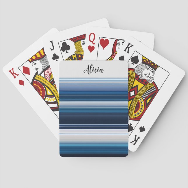 Blue White Gray Horizontal Stripes Poker Cards (Back)
