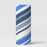 [ Thumbnail: Blue/White/Gray Lines/Stripes Pattern Pillar Candle ]