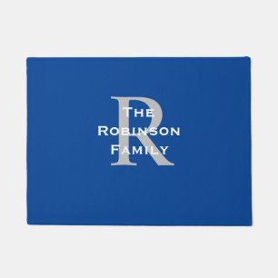 Blue White Gray Name Monogrammed  Doormat