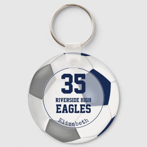 blue white gray soccer ball girls team spirit keychain