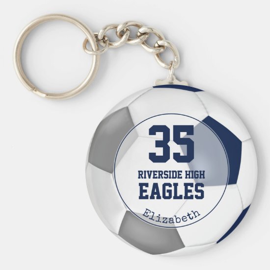 blue white gray soccer ball girls team spirit keychain