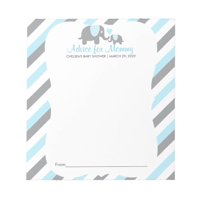 Blue, White Gray Stripe Elephant - Advice Notepad (Front)