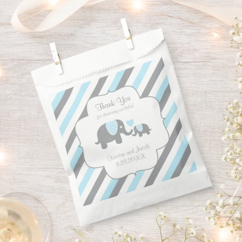 Blue White Gray Stripe Elephant Thank You  Favor Bag