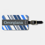 [ Thumbnail: Blue/White/Gray Stripes Pattern Luggage Tag ]