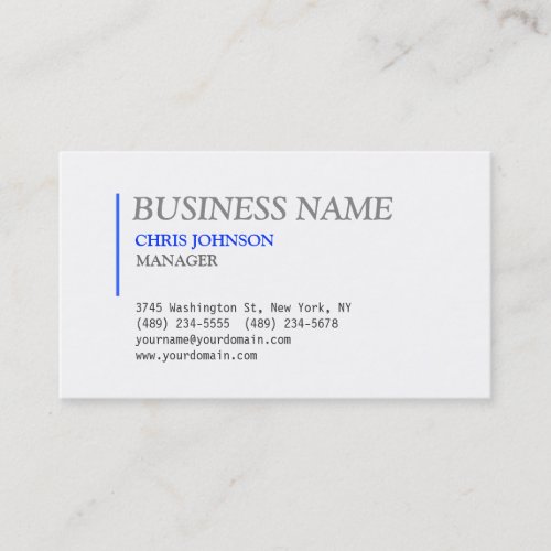 Blue  White Gray Stylish Manager Business Card