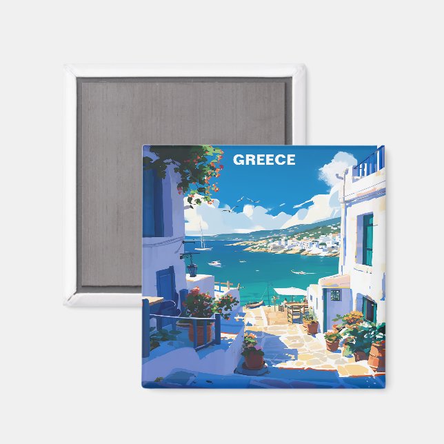 Blue White Greece Vintage Travel  Magnet (Front/Back)