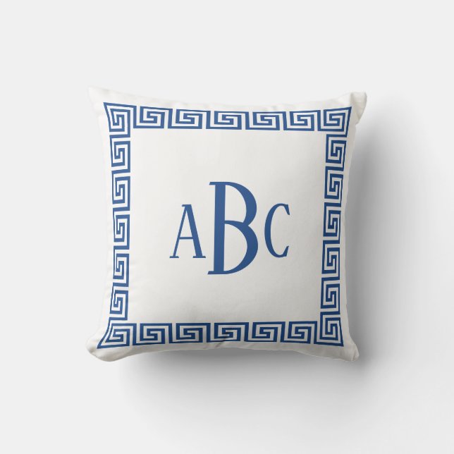 Blue & White Greek Key  Throw Pillow (Front)