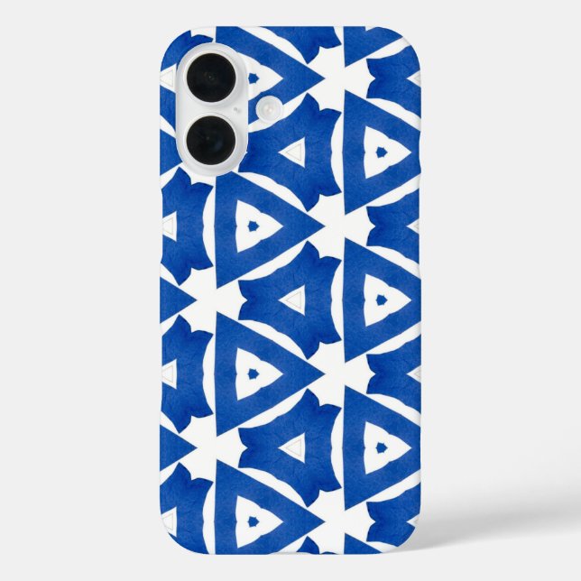 Blue White Greek Mediterranean Tile Triangles Chic Case-Mate iPhone Case (Back)