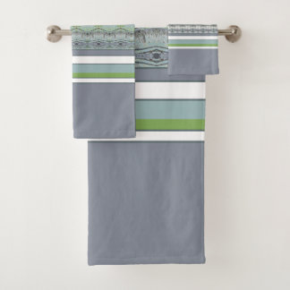 Blue White Green and Grey Bath Towel Set