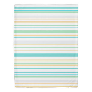 Blue White green Beach coastal stripes Duvet Cover