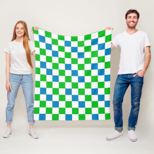 Blue White Green Checkered Design Fleece Blanket