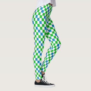 Blue White Green Checkered Design Leggings