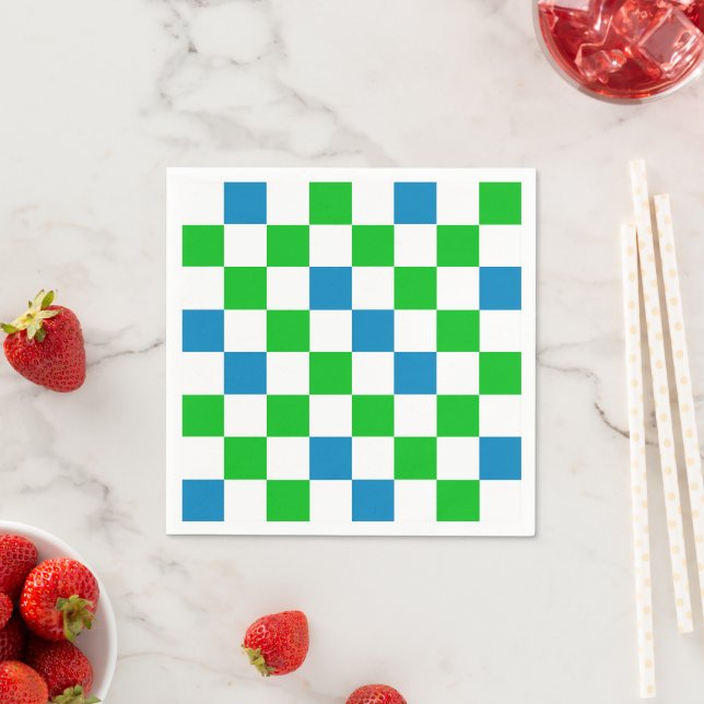 Blue White Green Checkered Design  Napkins (Insitu)