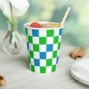 Blue White Green Checkered Design Paper Cups