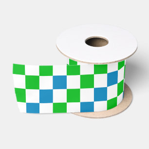 Blue White Green Checkered Design  Satin Ribbon