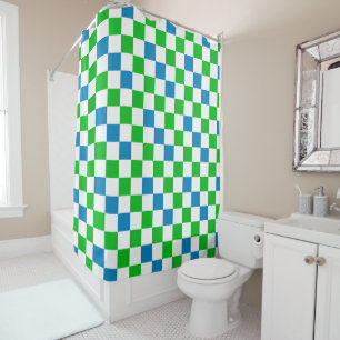 Blue White Green Checkered Design Shower Curtain