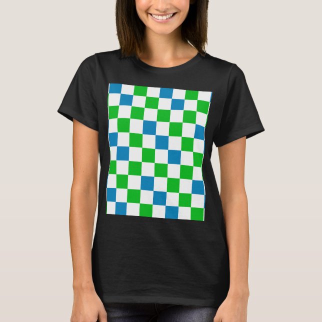 Blue White Green Checkered Design  T-Shirt (Front)