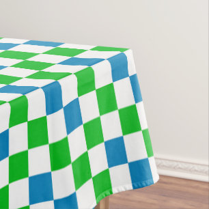 Blue White Green Checkered Design Tablecloth
