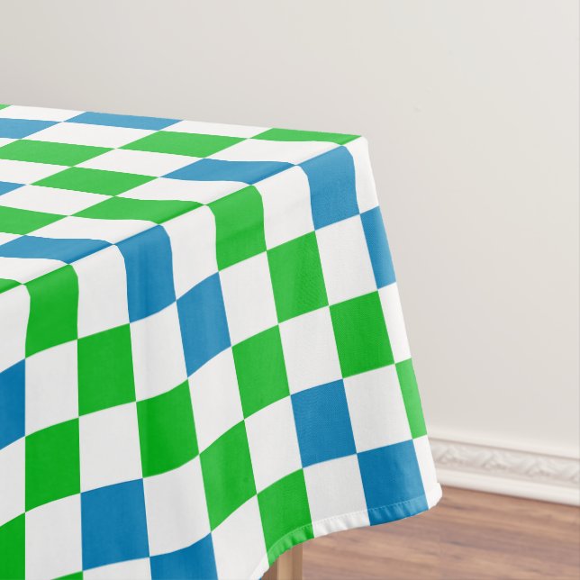 Blue White Green Checkered Design  Tablecloth (In Situ)