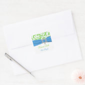 Blue, White, Green Damask Bat Mitzvah Sticker (Envelope)