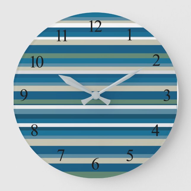 Blue, White,Green Stripes Large Clock (Front)
